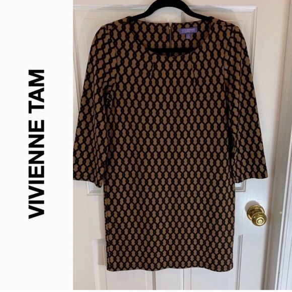 Vivienne Tam Black and Tan Patterned Dress-8 - Picture 1 of 12